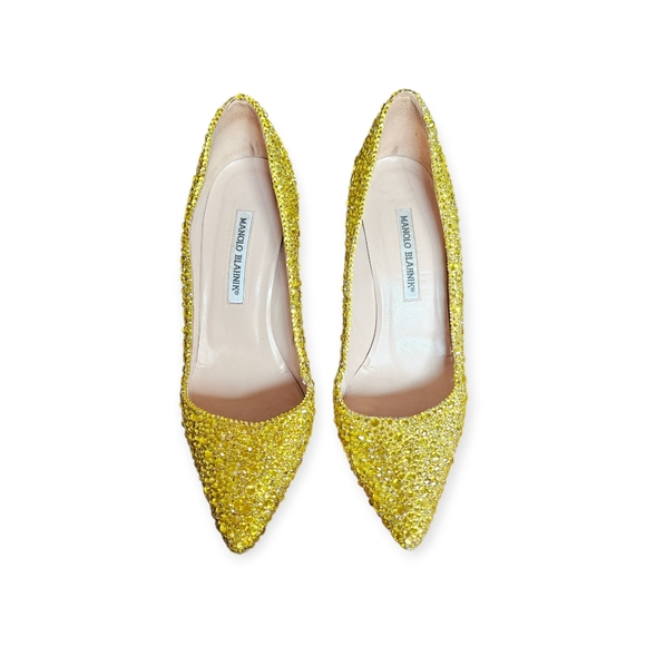 Manolo Blahnik Custom Yellow Strassed Rhinestone Heels Size 38.5